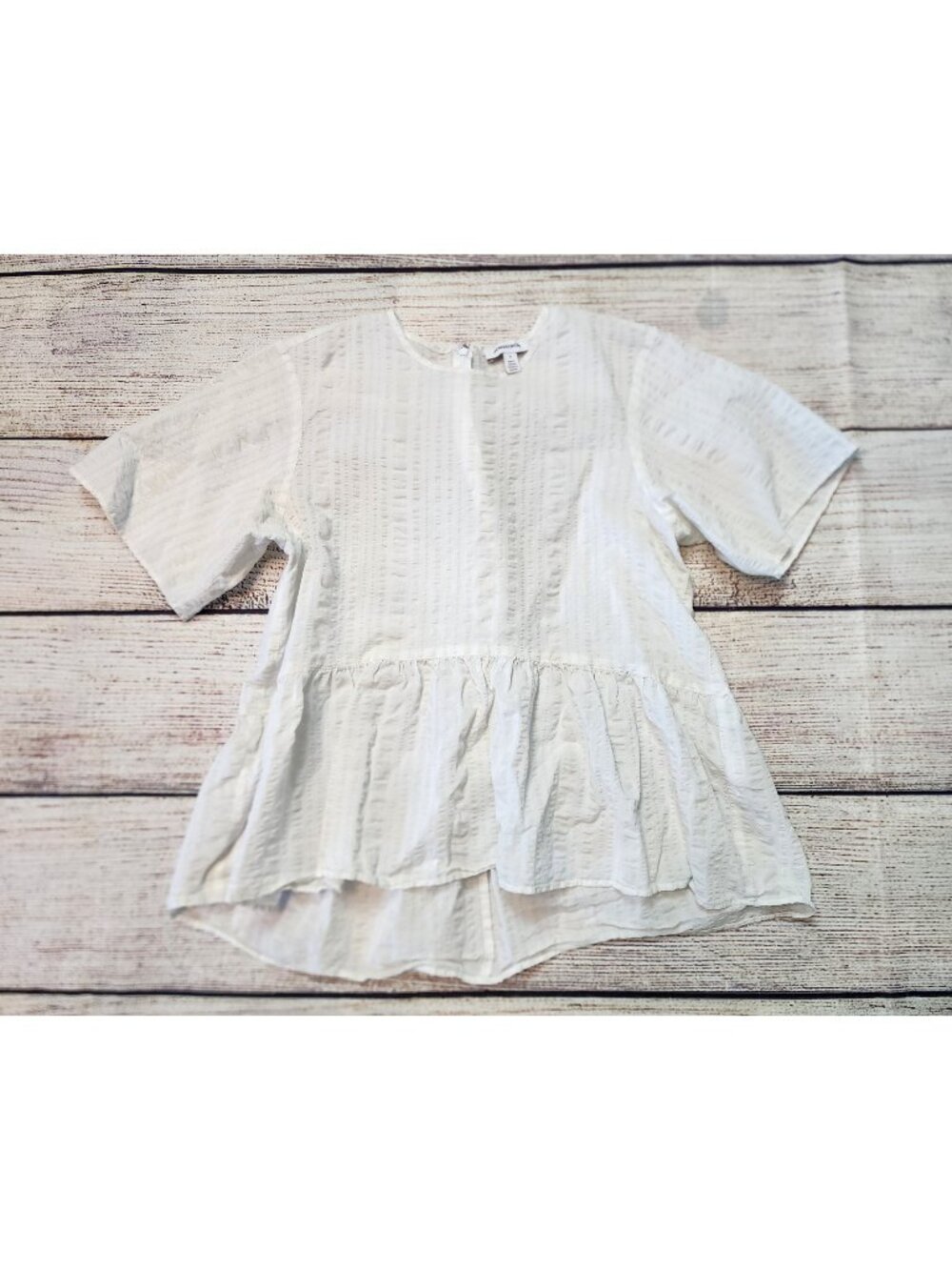 Nordstrom Small White Pucker Cotton Peplum Blouse Y2K Romantic Feminine Boho